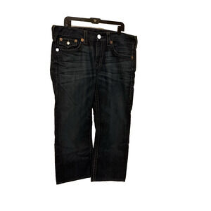 True Religion Ricky Jeans Mens Seat 34 Big T Thick Stitch Blue